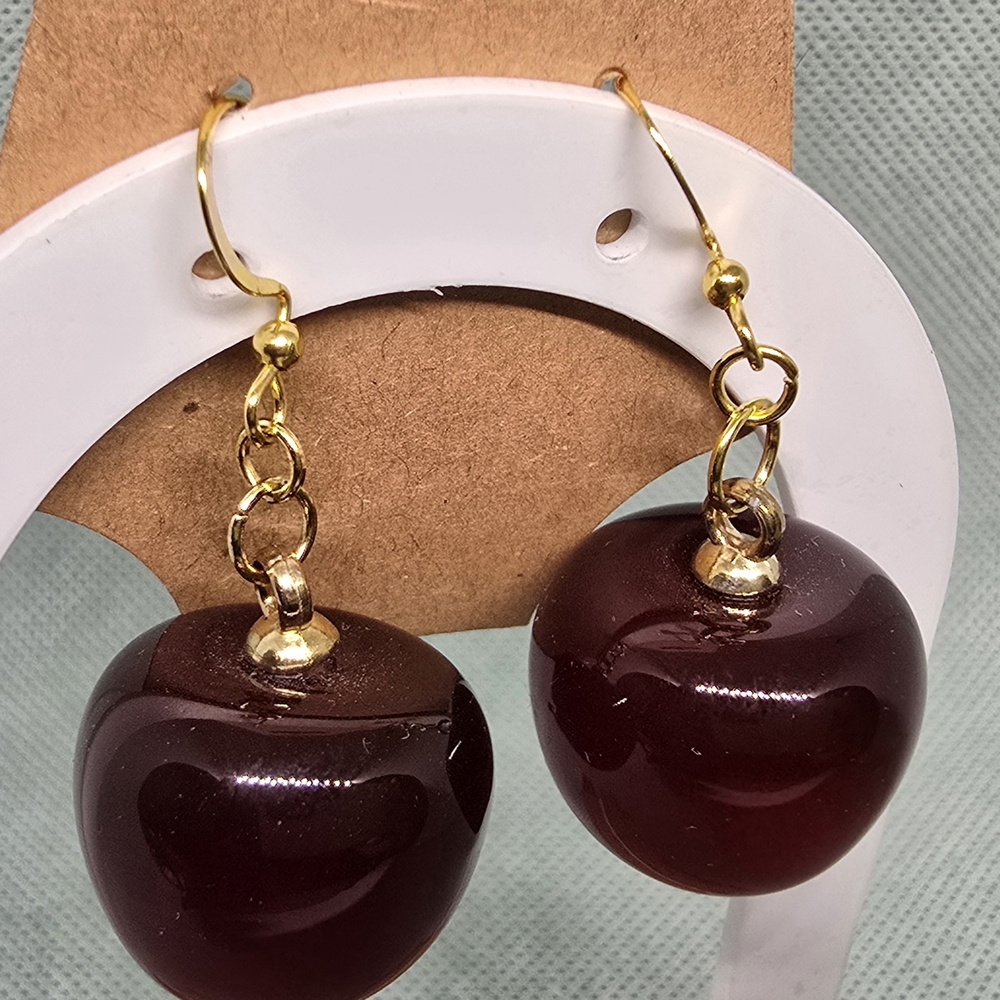 Red and Gold Statement Earrings with Fruit-Shaped Beads